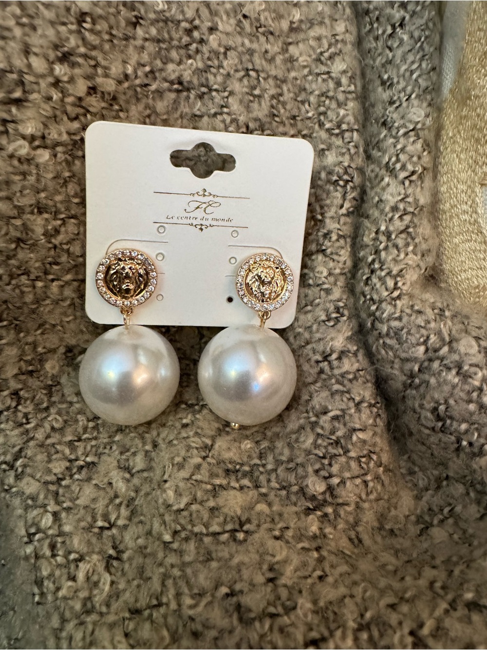 Source Unknown Gold-Tone Medallion Earrings with White Pearl Drops
